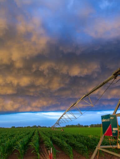 Irrigation System as a storm rolls over at sunset in Central Nebraska