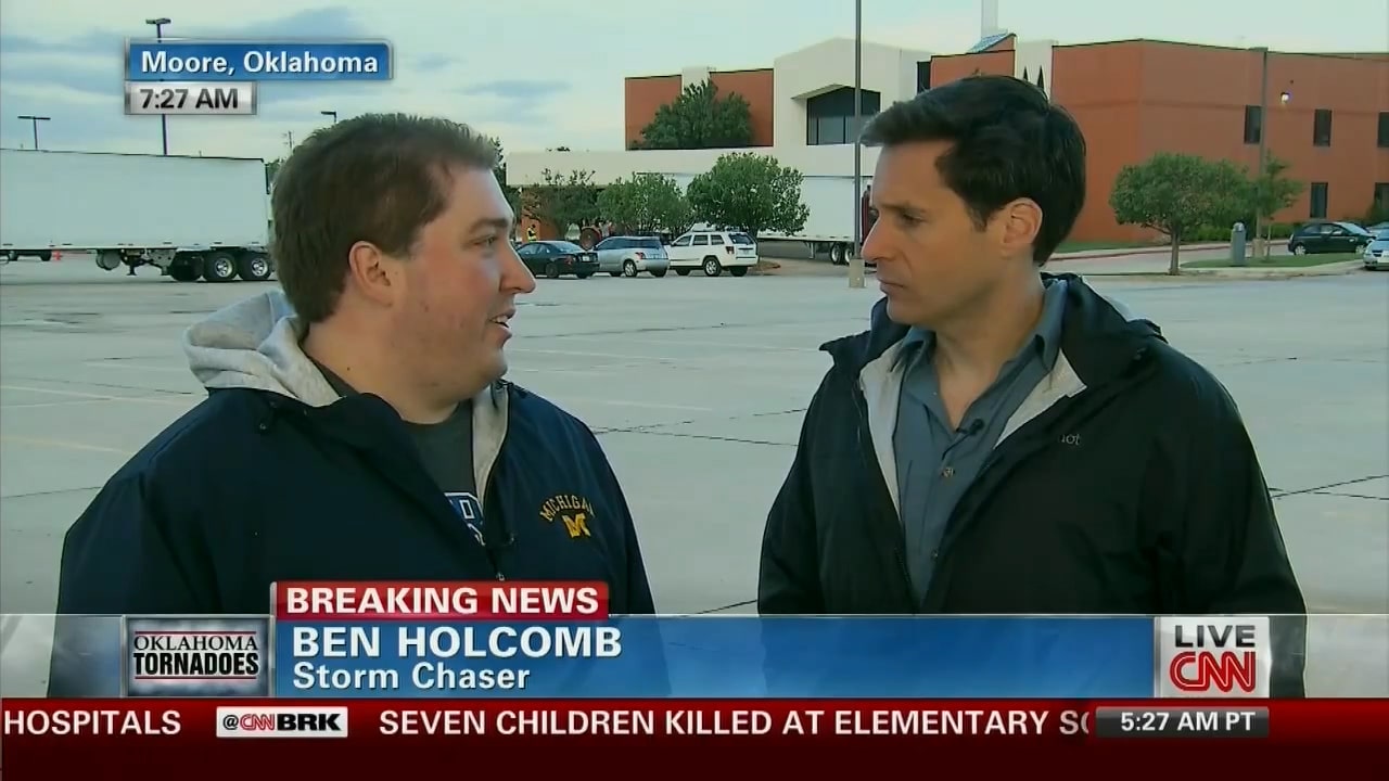 Storm Chaser Ben Holcomb being interviewed on CNN the day after the Moore, Oklahoma EF-5 Tornado May 21, 2013