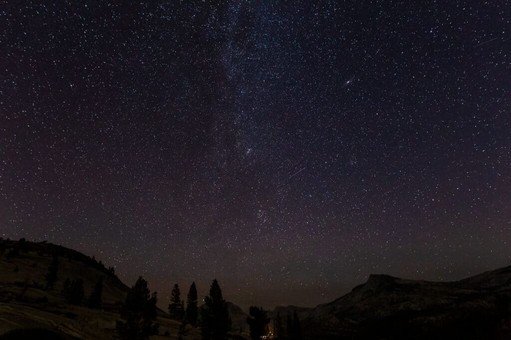 Dark sky over Lake Tenaya in Yosemite National Park