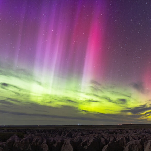 Light Pillars over the Badlands